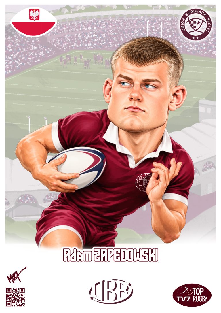 Caricature d’Adam Zapedowski, joueur de l’UBB, par Mika